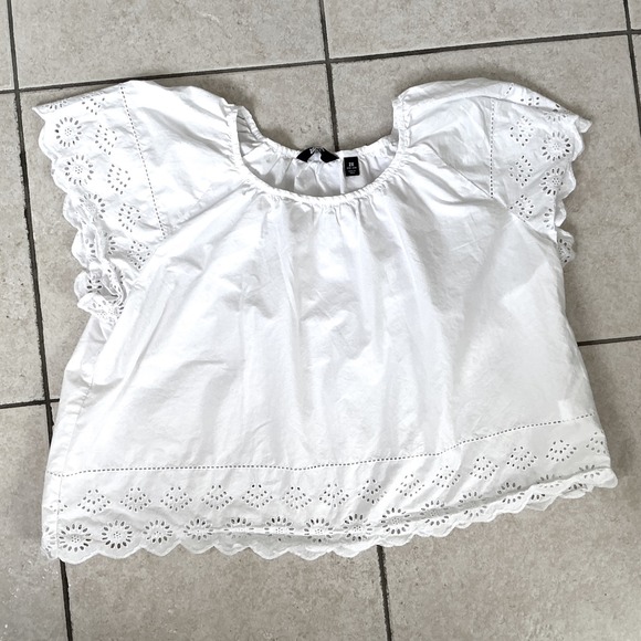 Lands' End Tops - Lands End Eyelet Blouse Womens 2X White Excellent Flutter Sleeve Cotton Top
